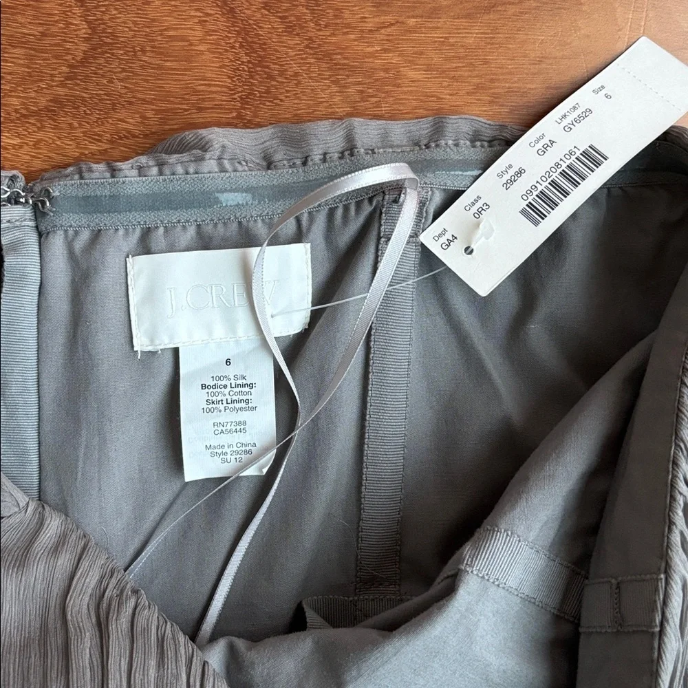 J. Crew Strapless Pleated Dress in Dusty Blue-Gray